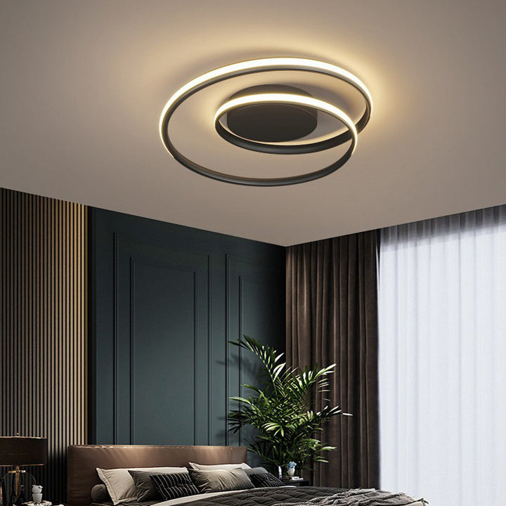 Contemporary Nordic Circles Strip Iron Silicone LED Flush Mount Ceiling Light For Bedroom