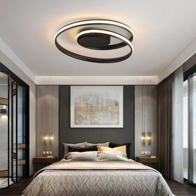 Contemporary Nordic Circles Strip Iron Silicone LED Flush Mount Ceiling Light For Bedroom