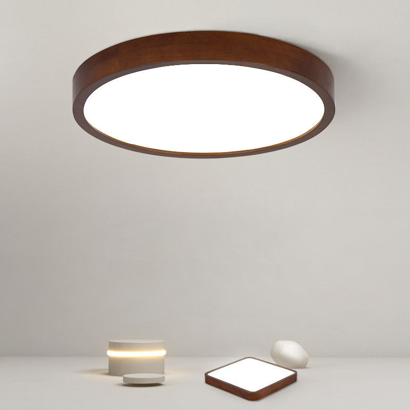 Modern Minimalist Round Acrylic Iron Wood LED Flush Mount Ceiling Light For Bedroom