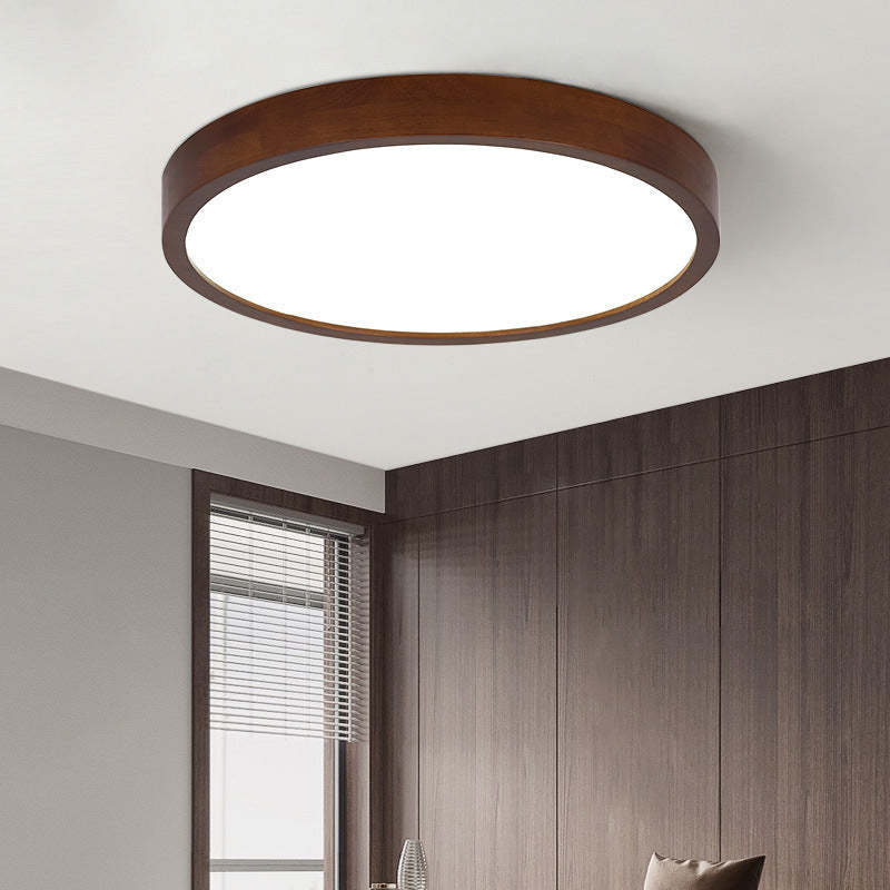 Modern Minimalist Round Acrylic Iron Wood LED Flush Mount Ceiling Light For Bedroom