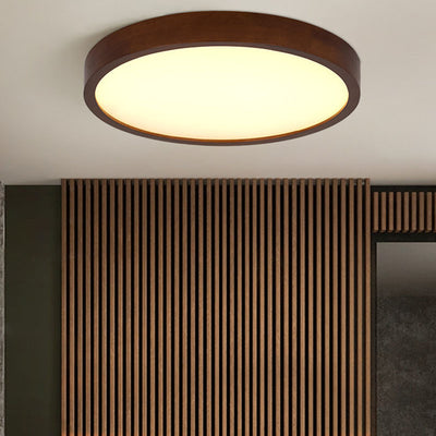 Modern Minimalist Round Acrylic Iron Wood LED Flush Mount Ceiling Light For Bedroom
