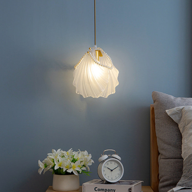 Modern Luxury Iron Frosted Glass Seashell Pearl 1-Light Pendant Light For Bedroom
