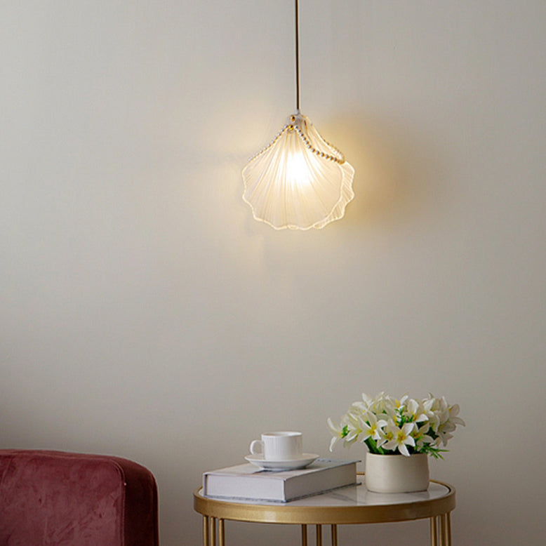 Modern Luxury Iron Frosted Glass Seashell Pearl 1-Light Pendant Light For Bedroom