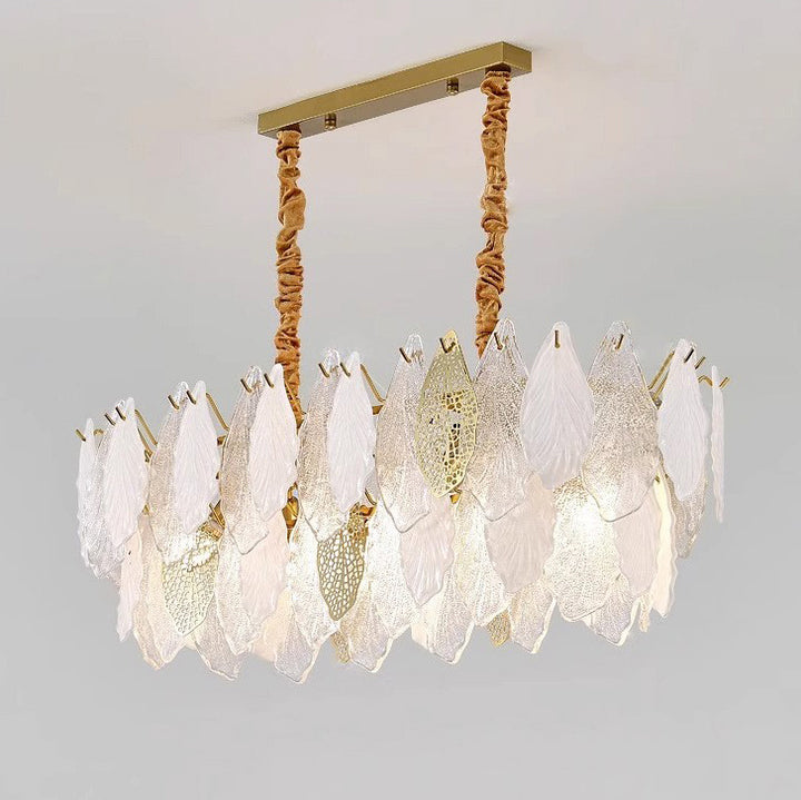 Lustres Modernes en Fer de Luxe avec Verre Givré et Feuilles de Branche 6/8/9/12/15 Lumières pour Salon 