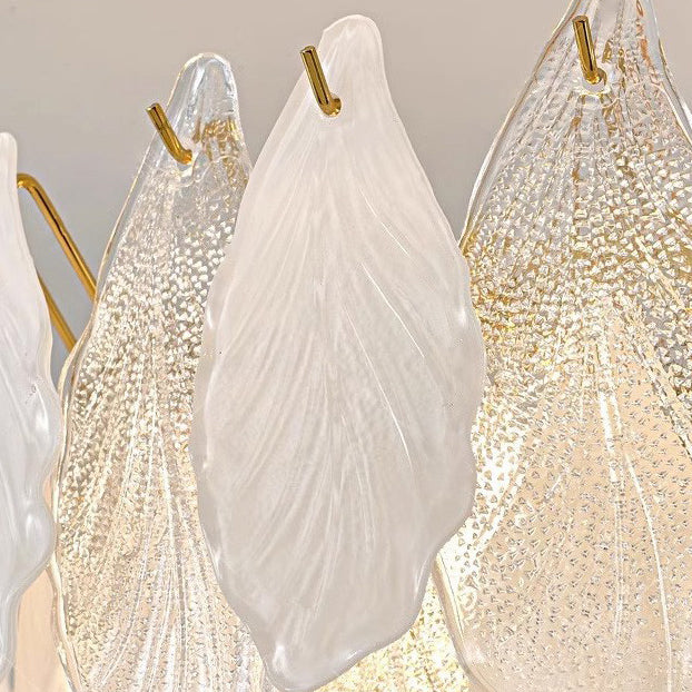 Lustres Modernes en Fer de Luxe avec Verre Givré et Feuilles de Branche 6/8/9/12/15 Lumières pour Salon 