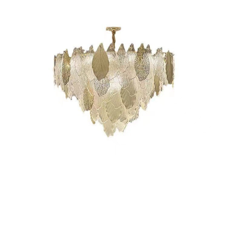 Lustres Modernes en Fer de Luxe avec Verre Givré et Feuilles de Branche 6/8/9/12/15 Lumières pour Salon 