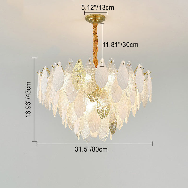 Lustres Modernes en Fer de Luxe avec Verre Givré et Feuilles de Branche 6/8/9/12/15 Lumières pour Salon 