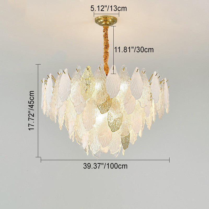 Lustres Modernes en Fer de Luxe avec Verre Givré et Feuilles de Branche 6/8/9/12/15 Lumières pour Salon 