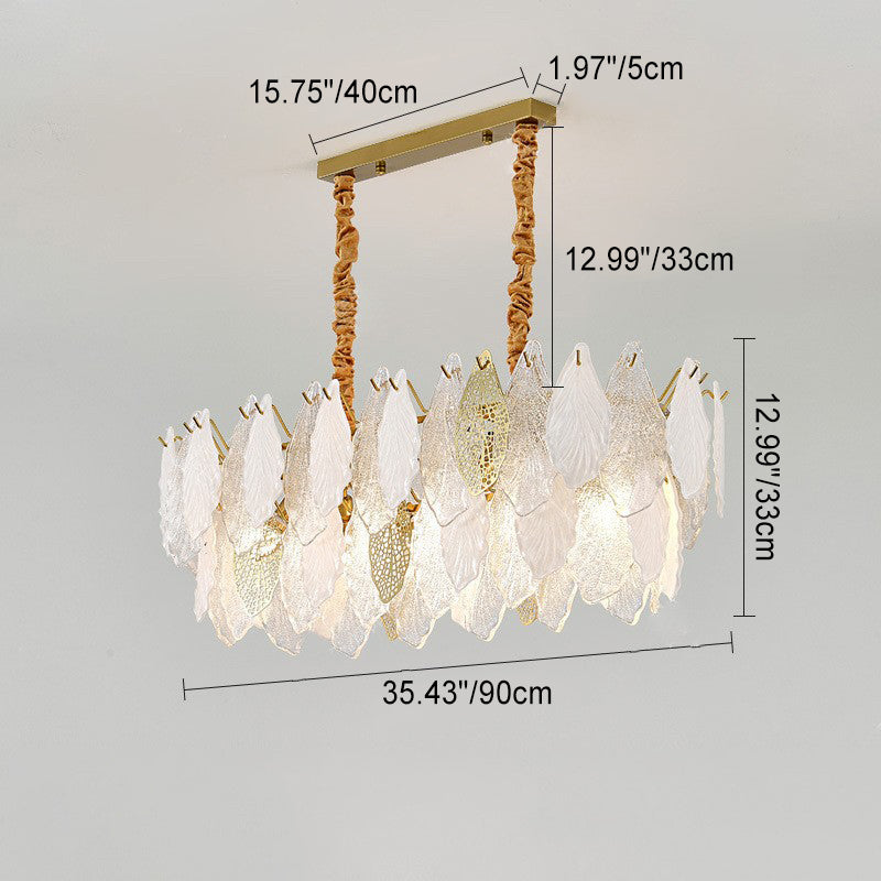 Lustres Modernes en Fer de Luxe avec Verre Givré et Feuilles de Branche 6/8/9/12/15 Lumières pour Salon 