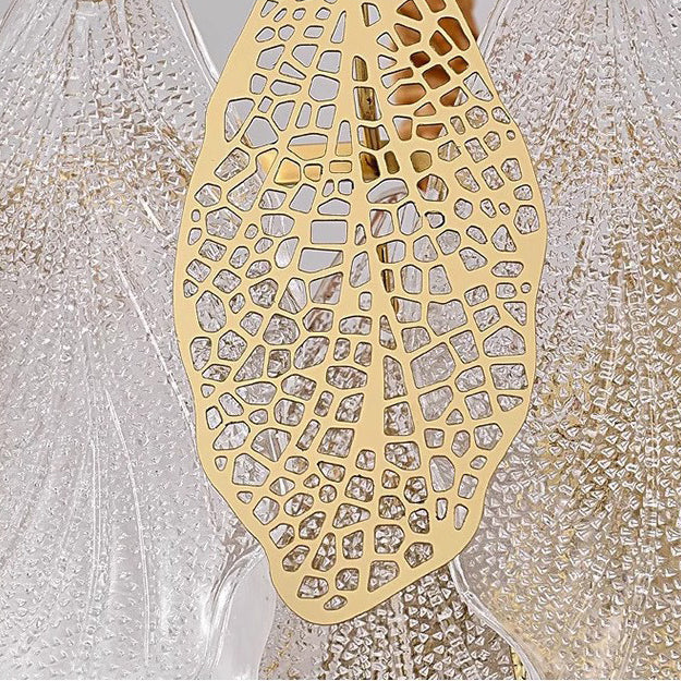 Lustres Modernes en Fer de Luxe avec Verre Givré et Feuilles de Branche 6/8/9/12/15 Lumières pour Salon 