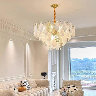 Modern Luxury Iron Frosted Glass Branch Leaves 6/8/9/12/15-Light Chandeliers For Living Room