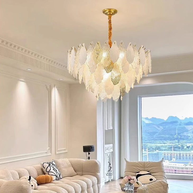 Modern Luxury Iron Frosted Glass Branch Leaves 6/8/9/12/15-Light Chandeliers For Living Room