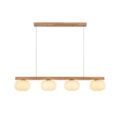 Contemporary Nordic Long Strip Linear Cotton Shape Wood PE 3/4-Light Chandelier Island Light For Dining Room