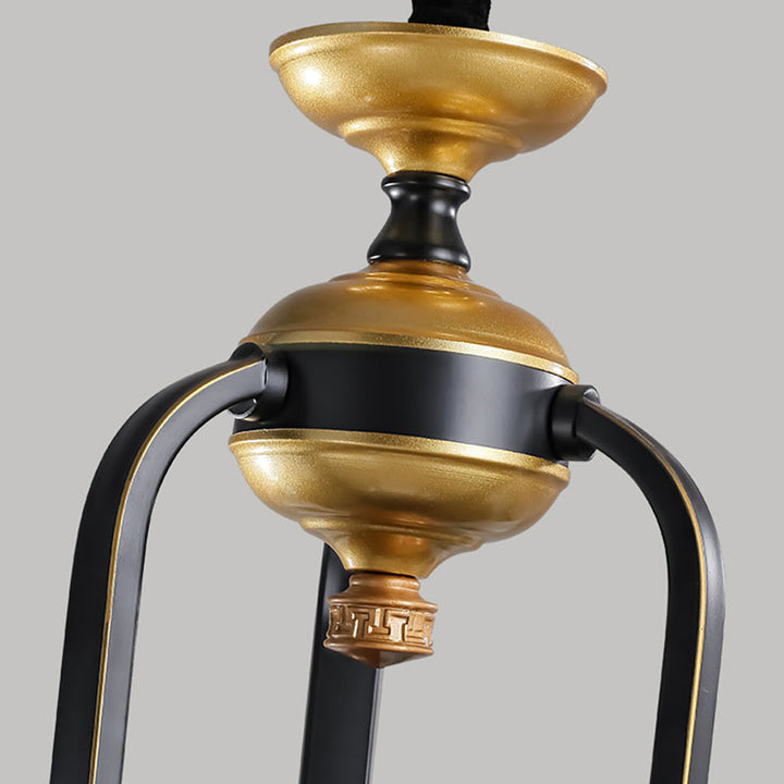 Traditional Chinese Enamel Cylinder Shade Tassel Iron Acrylic 4-Light Chandeliers For Dining Room