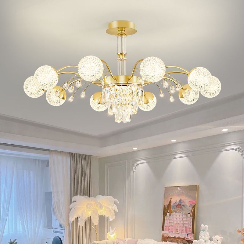 Lustre Contemporain de Luxe en Fer avec Boules de Verre en Cristal et Branches 6/8/10/12 Lumières pour Salon 
