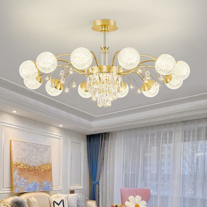 Lustre Contemporain de Luxe en Fer avec Boules de Verre en Cristal et Branches 6/8/10/12 Lumières pour Salon 