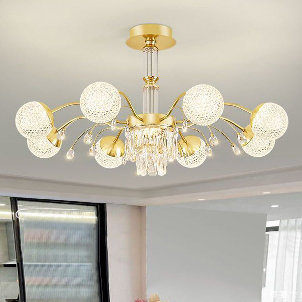 Lustre Contemporain de Luxe en Fer avec Boules de Verre en Cristal et Branches 6/8/10/12 Lumières pour Salon 