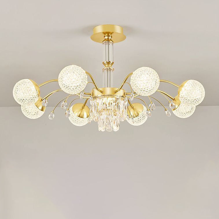 Lustre Contemporain de Luxe en Fer avec Boules de Verre en Cristal et Branches 6/8/10/12 Lumières pour Salon 