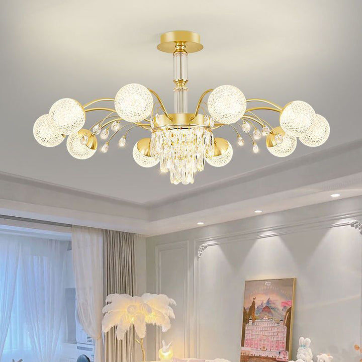 Lustre Contemporain de Luxe en Fer avec Boules de Verre en Cristal et Branches 6/8/10/12 Lumières pour Salon 
