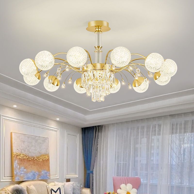 Lustre Contemporain de Luxe en Fer avec Boules de Verre en Cristal et Branches 6/8/10/12 Lumières pour Salon 