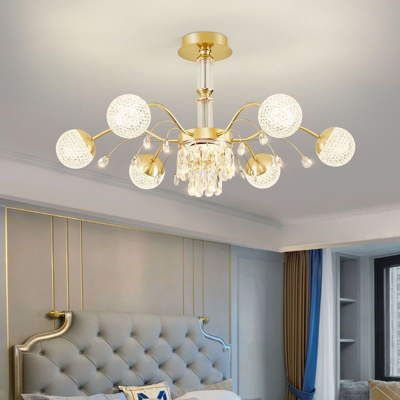 Contemporary Luxury Iron Crystal Glass Ball Branches 6/8/10/12-Light Chandelier For Living Room