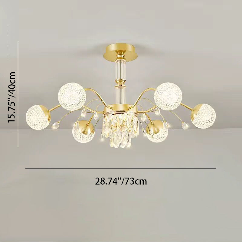 Lustre Contemporain de Luxe en Fer avec Boules de Verre en Cristal et Branches 6/8/10/12 Lumières pour Salon 