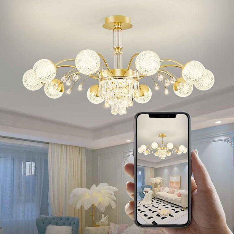 Contemporary Luxury Iron Crystal Glass Ball Branches 6/8/10/12-Light Chandelier For Living Room