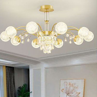 Contemporary Luxury Iron Crystal Glass Ball Branches 6/8/10/12-Light Chandelier For Living Room