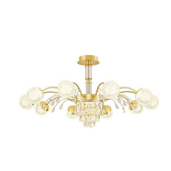 Lustre Contemporain de Luxe en Fer avec Boules de Verre en Cristal et Branches 6/8/10/12 Lumières pour Salon 