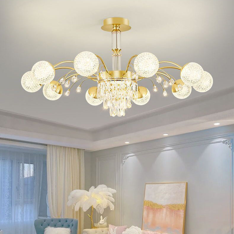 Contemporary Luxury Iron Crystal Glass Ball Branches 6/8/10/12-Light Chandelier For Living Room