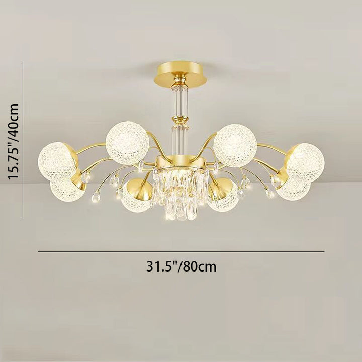 Lustre Contemporain de Luxe en Fer avec Boules de Verre en Cristal et Branches 6/8/10/12 Lumières pour Salon 
