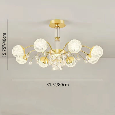 Contemporary Luxury Iron Crystal Glass Ball Branches 6/8/10/12-Light Chandelier For Living Room