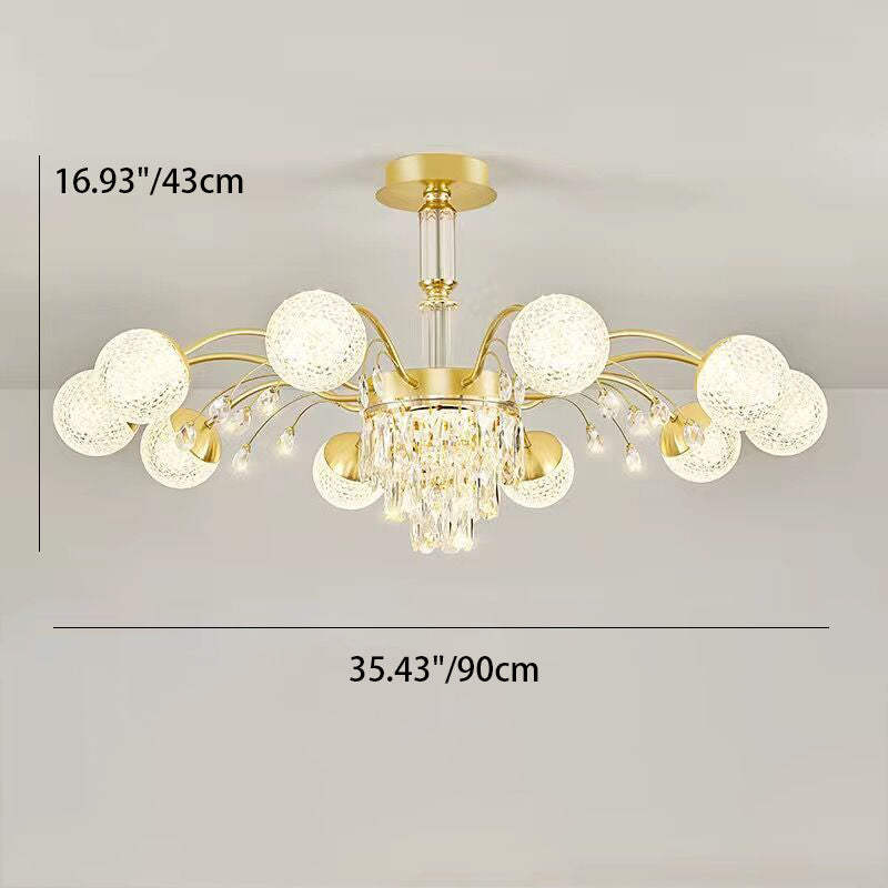 Lustre Contemporain de Luxe en Fer avec Boules de Verre en Cristal et Branches 6/8/10/12 Lumières pour Salon 