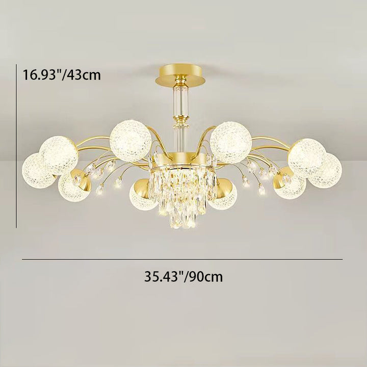 Lustre Contemporain de Luxe en Fer avec Boules de Verre en Cristal et Branches 6/8/10/12 Lumières pour Salon 