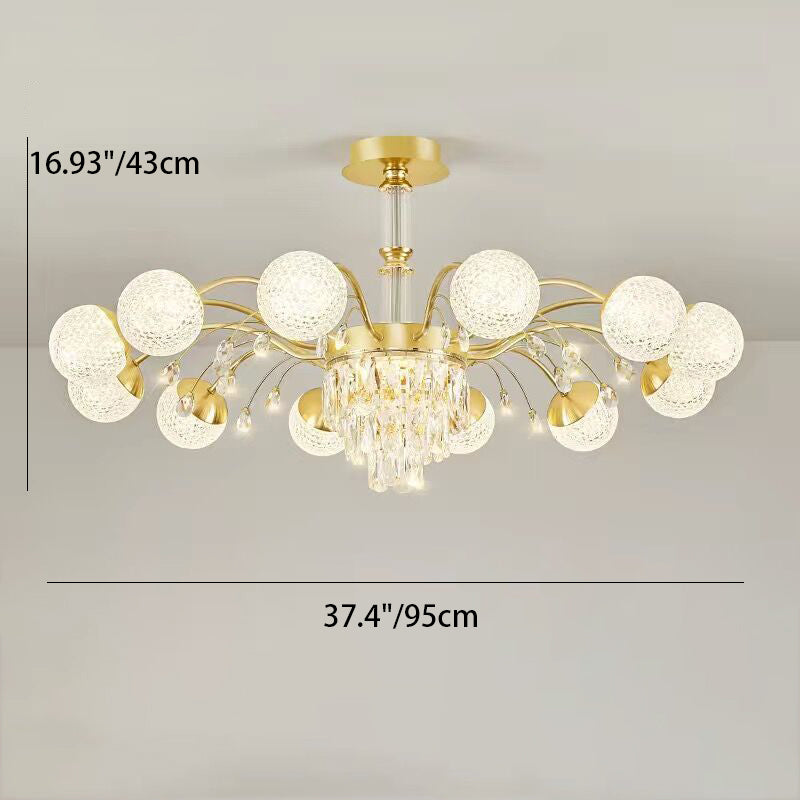 Lustre Contemporain de Luxe en Fer avec Boules de Verre en Cristal et Branches 6/8/10/12 Lumières pour Salon 