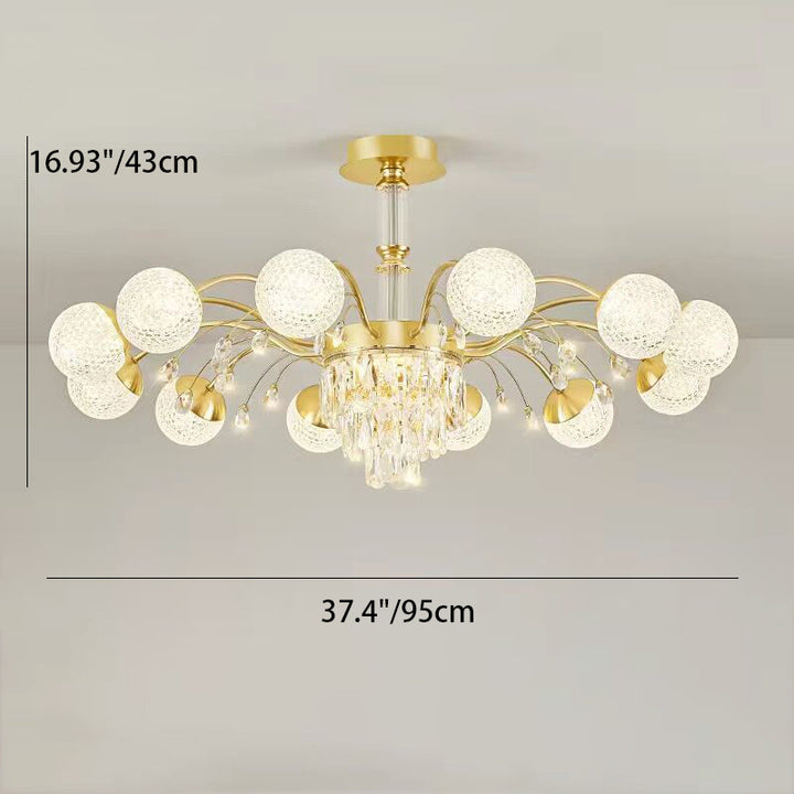 Lustre Contemporain de Luxe en Fer avec Boules de Verre en Cristal et Branches 6/8/10/12 Lumières pour Salon 