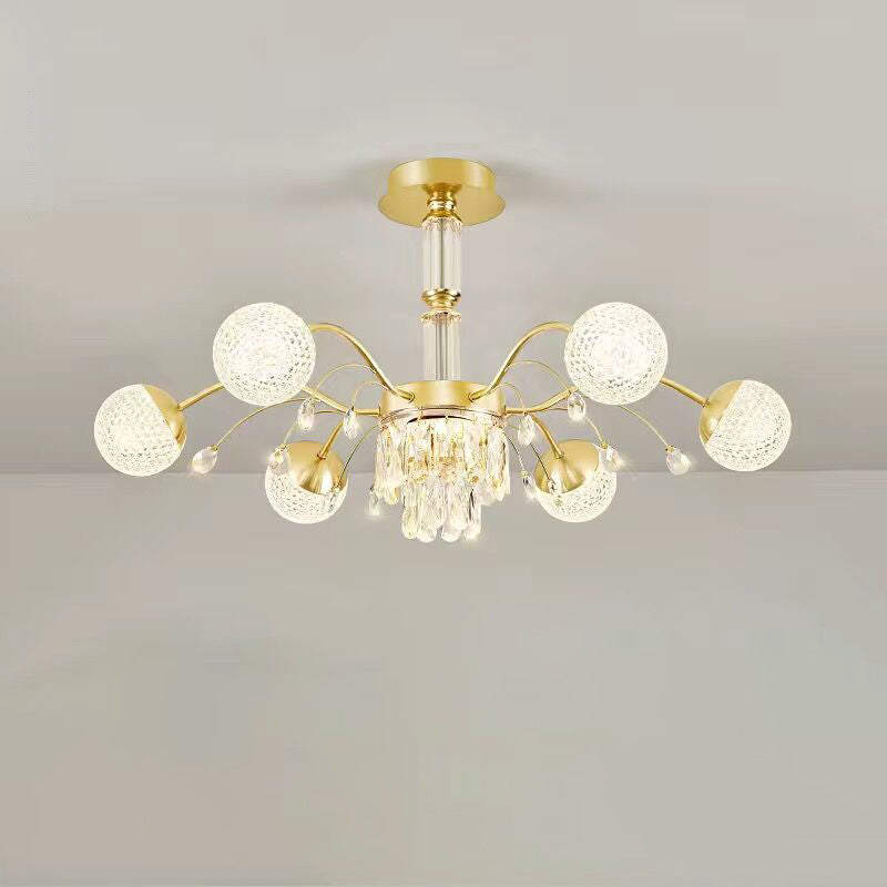 Contemporary Luxury Iron Crystal Glass Ball Branches 6/8/10/12-Light Chandelier For Living Room