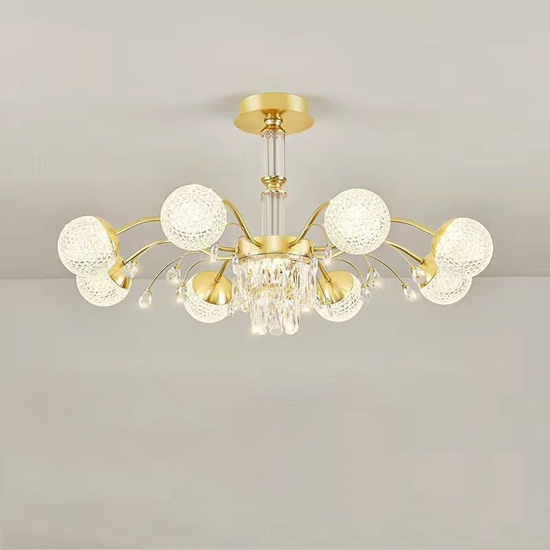 Lustre Contemporain de Luxe en Fer avec Boules de Verre en Cristal et Branches 6/8/10/12 Lumières pour Salon 