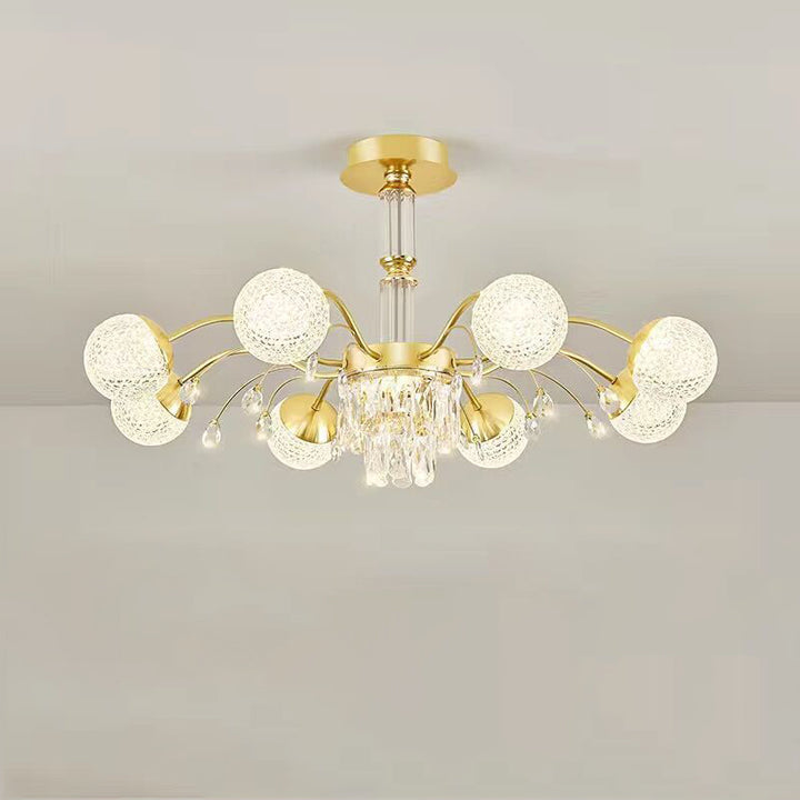Lustre Contemporain de Luxe en Fer avec Boules de Verre en Cristal et Branches 6/8/10/12 Lumières pour Salon 