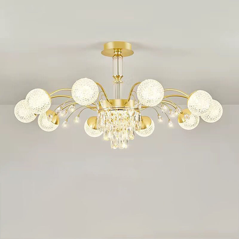 Lustre Contemporain de Luxe en Fer avec Boules de Verre en Cristal et Branches 6/8/10/12 Lumières pour Salon 