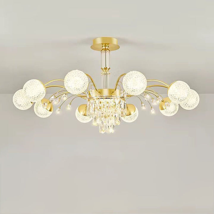 Lustre Contemporain de Luxe en Fer avec Boules de Verre en Cristal et Branches 6/8/10/12 Lumières pour Salon 