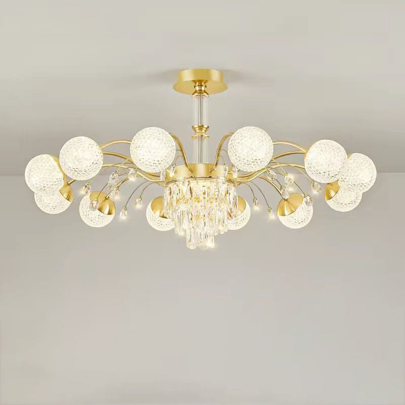 Lustre Contemporain de Luxe en Fer avec Boules de Verre en Cristal et Branches 6/8/10/12 Lumières pour Salon 