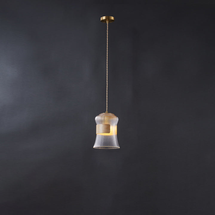 Forme de tasse rétro contemporaine en verre cannelé en laiton bois 1 - Suspension lumineuse pour le salon 