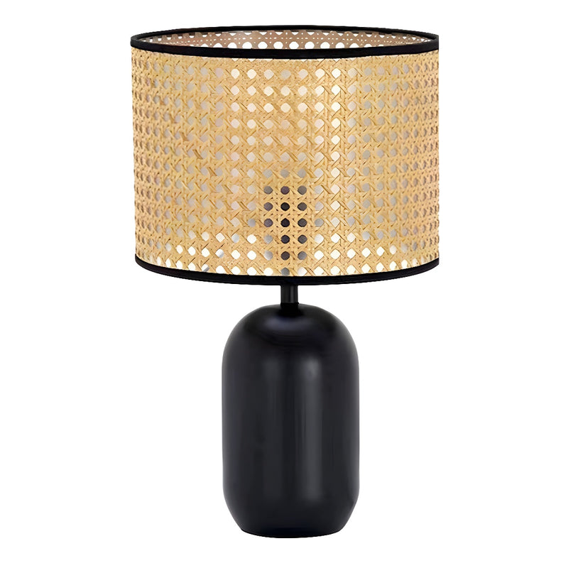 Zeitgenössische Retro Massivholz Metall Stoff Zylinder Gedruckt Blume 1-Licht Tischlampe Für Schlafzimmer 