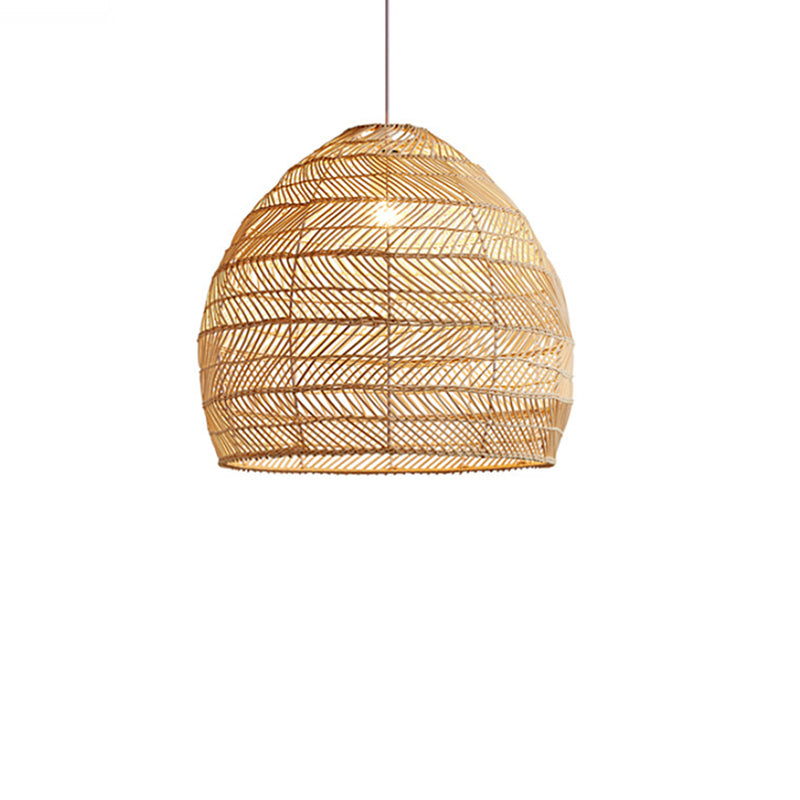 Zeitgenössisches Boho-Holzkorn-Hohlkorb-Rattan 1 - Licht-Pendelleuchte für Esszimmer 