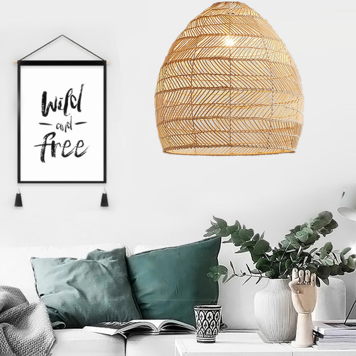 Forma de linterna bohemia contemporánea tejido de bambú madera 1 - Luz colgante para comedor 