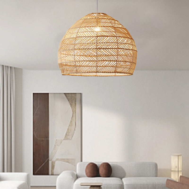 Forma de linterna bohemia contemporánea tejido de bambú madera 1 - Luz colgante para comedor 