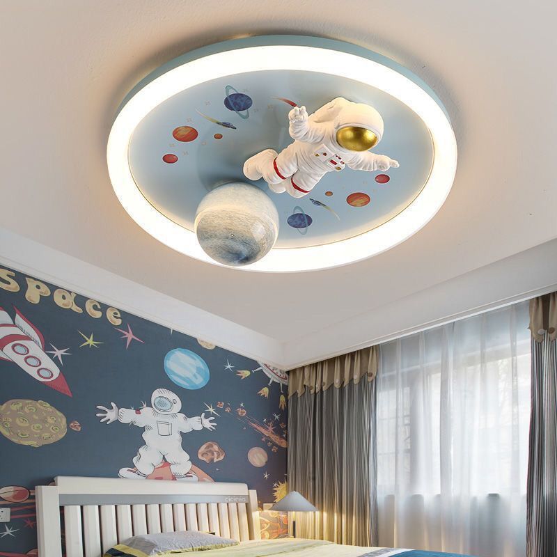 Lámpara de montaje semi-empotrado LED de PE de hierro contemporánea creativa de dibujos animados para niños redonda para dormitorio 