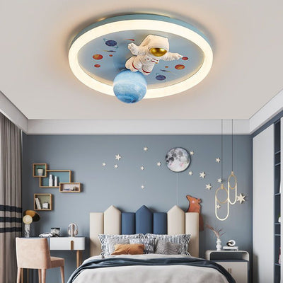 Lámpara de montaje semi-empotrado LED de PE de hierro contemporánea creativa de dibujos animados para niños redonda para dormitorio 