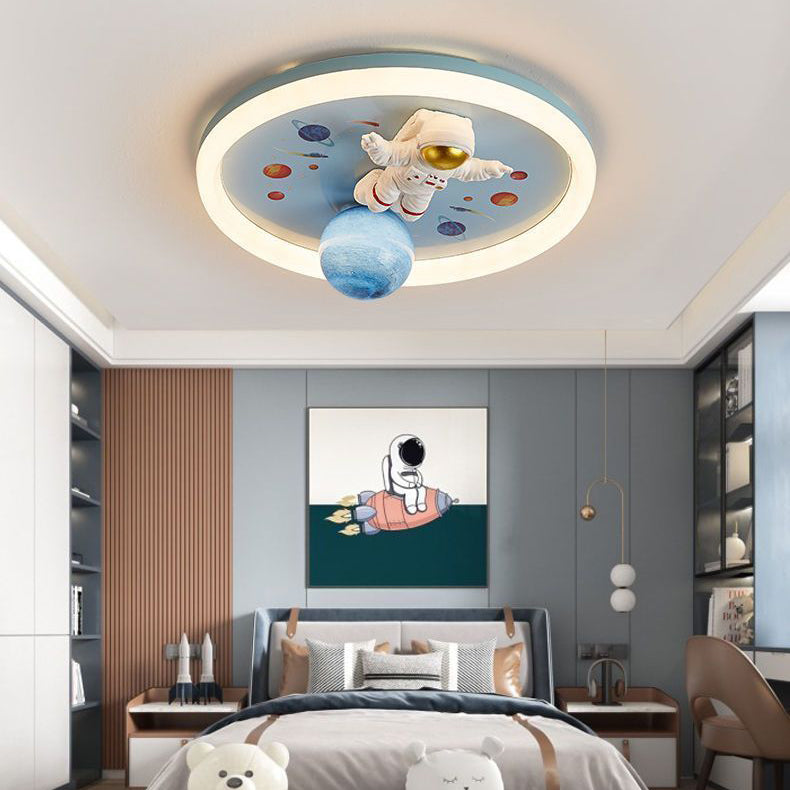 Lámpara de montaje semi-empotrado LED de PE de hierro contemporánea creativa de dibujos animados para niños redonda para dormitorio 